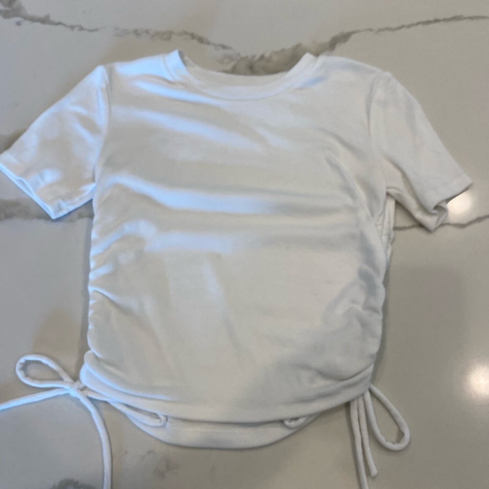 Zara white shirt short sleeve with ties along the side size small